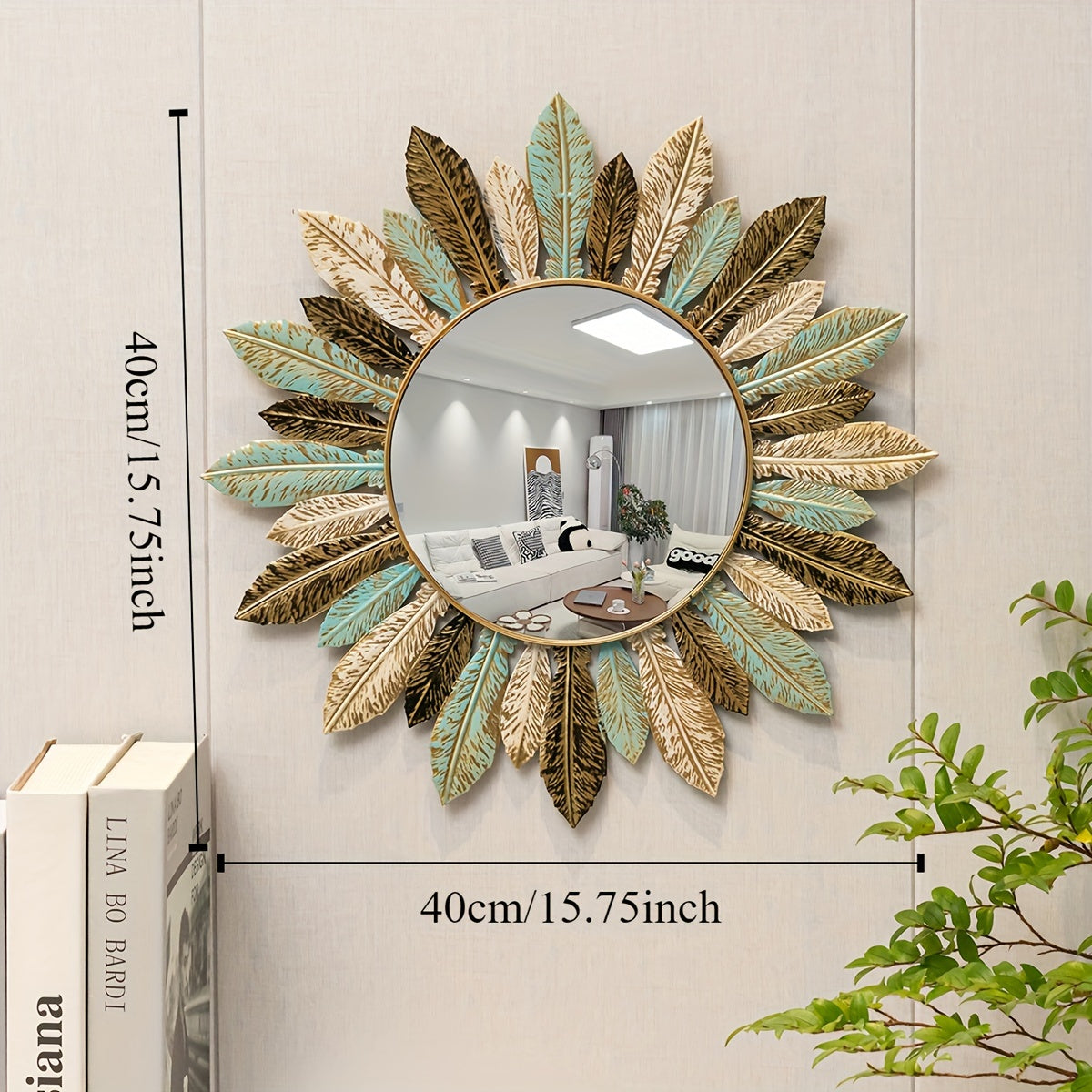 Teal and Gold Sunburst Mirror – product image 7