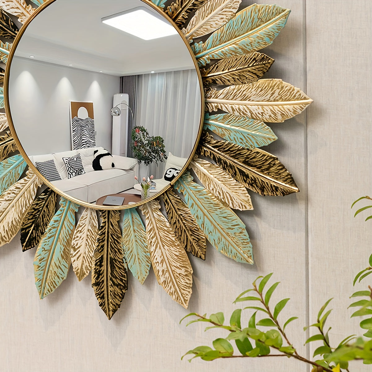 Teal and Gold Sunburst Mirror – product image 4