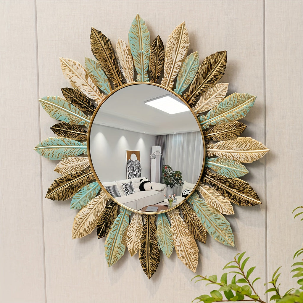 Teal and Gold Sunburst Mirror – product image 2