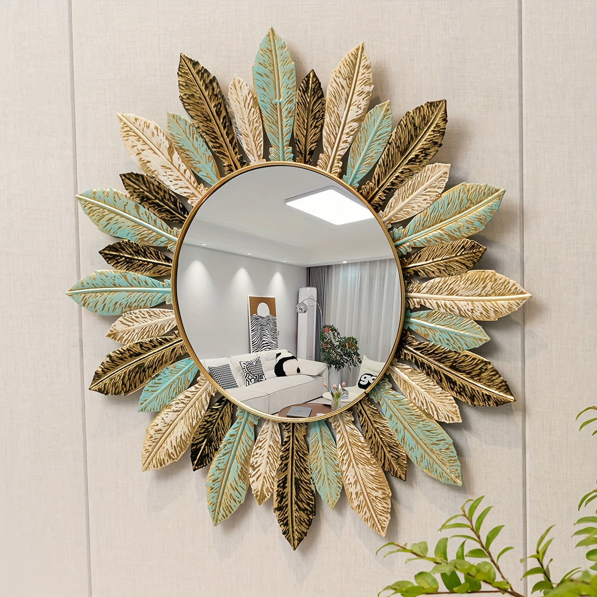 Teal and Gold Sunburst Mirror – product image 2