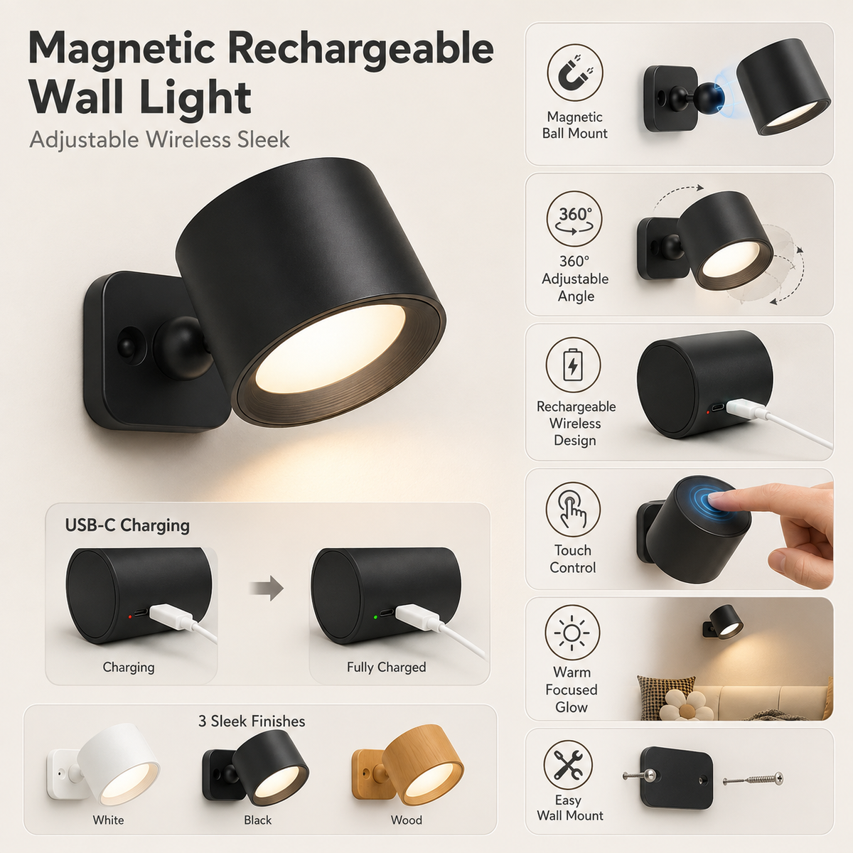 Magnetic Rechargeable Wall Light – product image 8