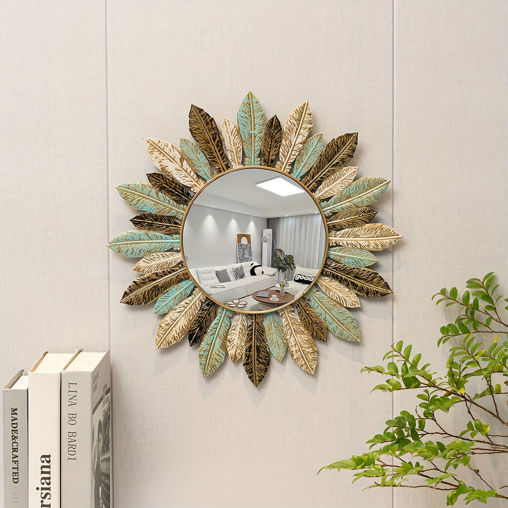 Teal and Gold Sunburst Mirror – product image 3