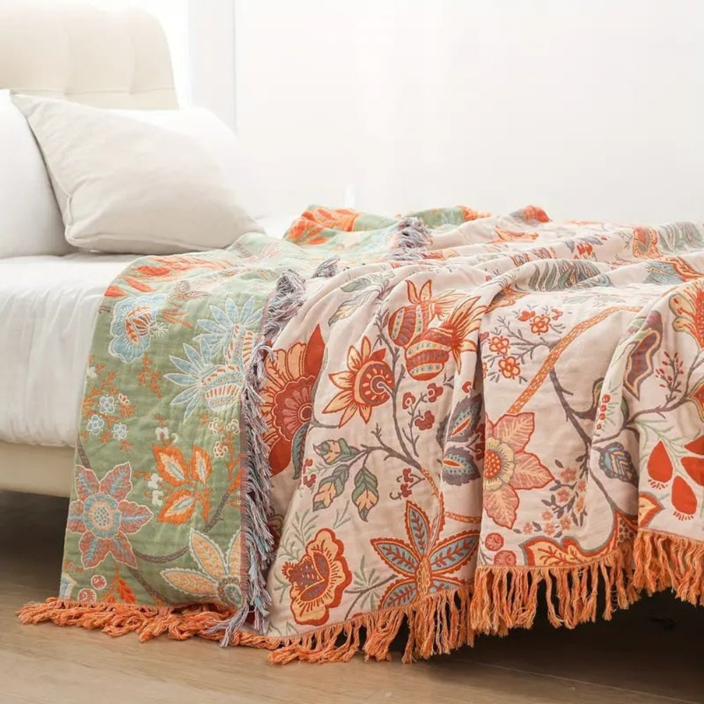 Boho Floral Fringe Cotton Throw – product image 3