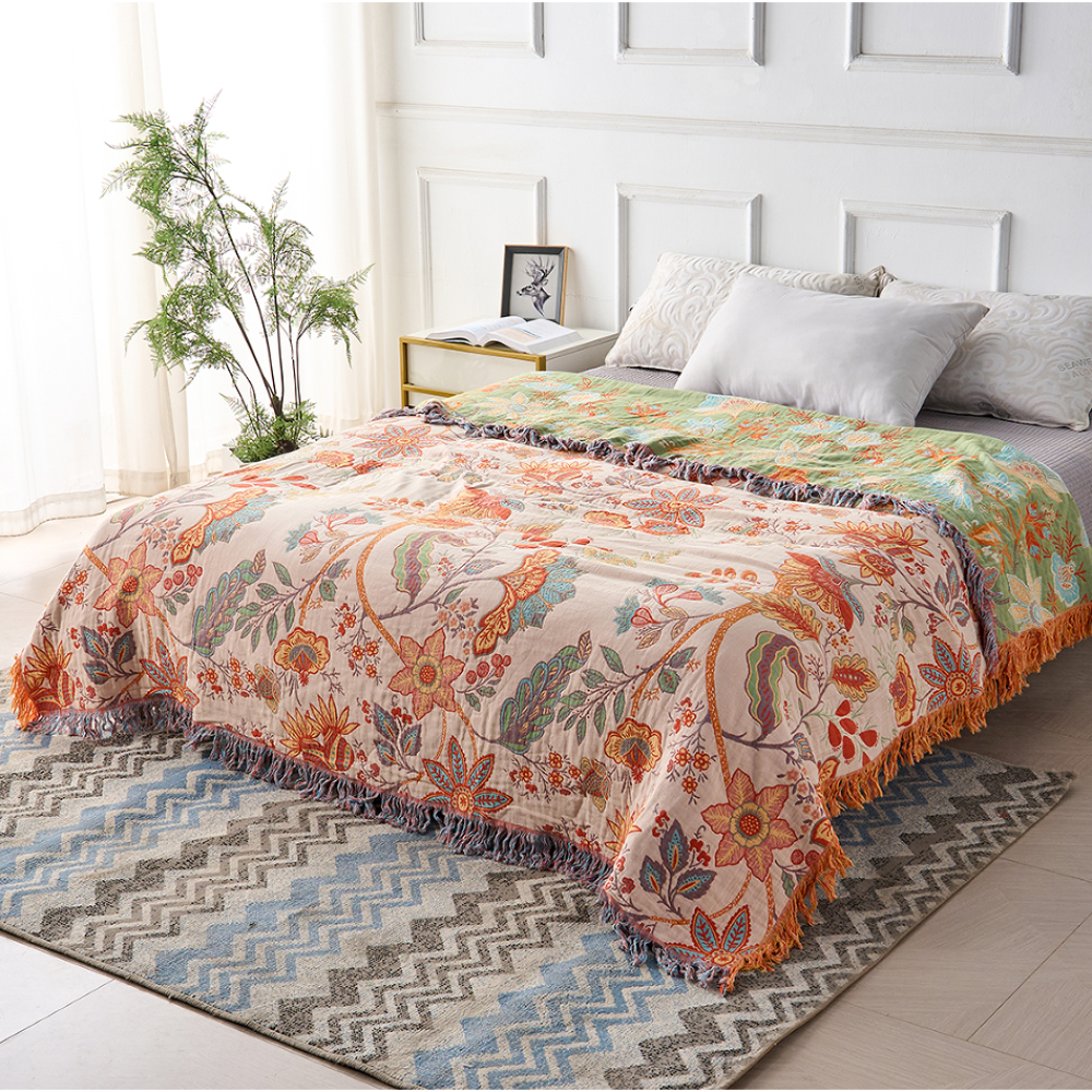 Boho Floral Fringe Cotton Throw – product image 4