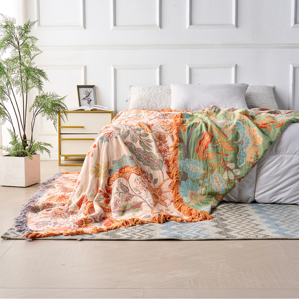 Boho Floral Fringe Cotton Throw – product image 5
