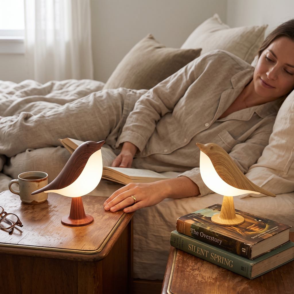 Table Lamp Bird Shape Wood Rechargeable Accent Light