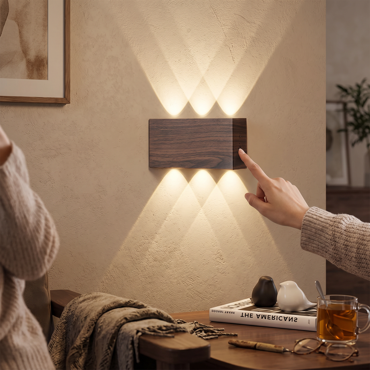 LumiBlock Wood Grain Wall Lamp – rechargeable minimalist wall light
