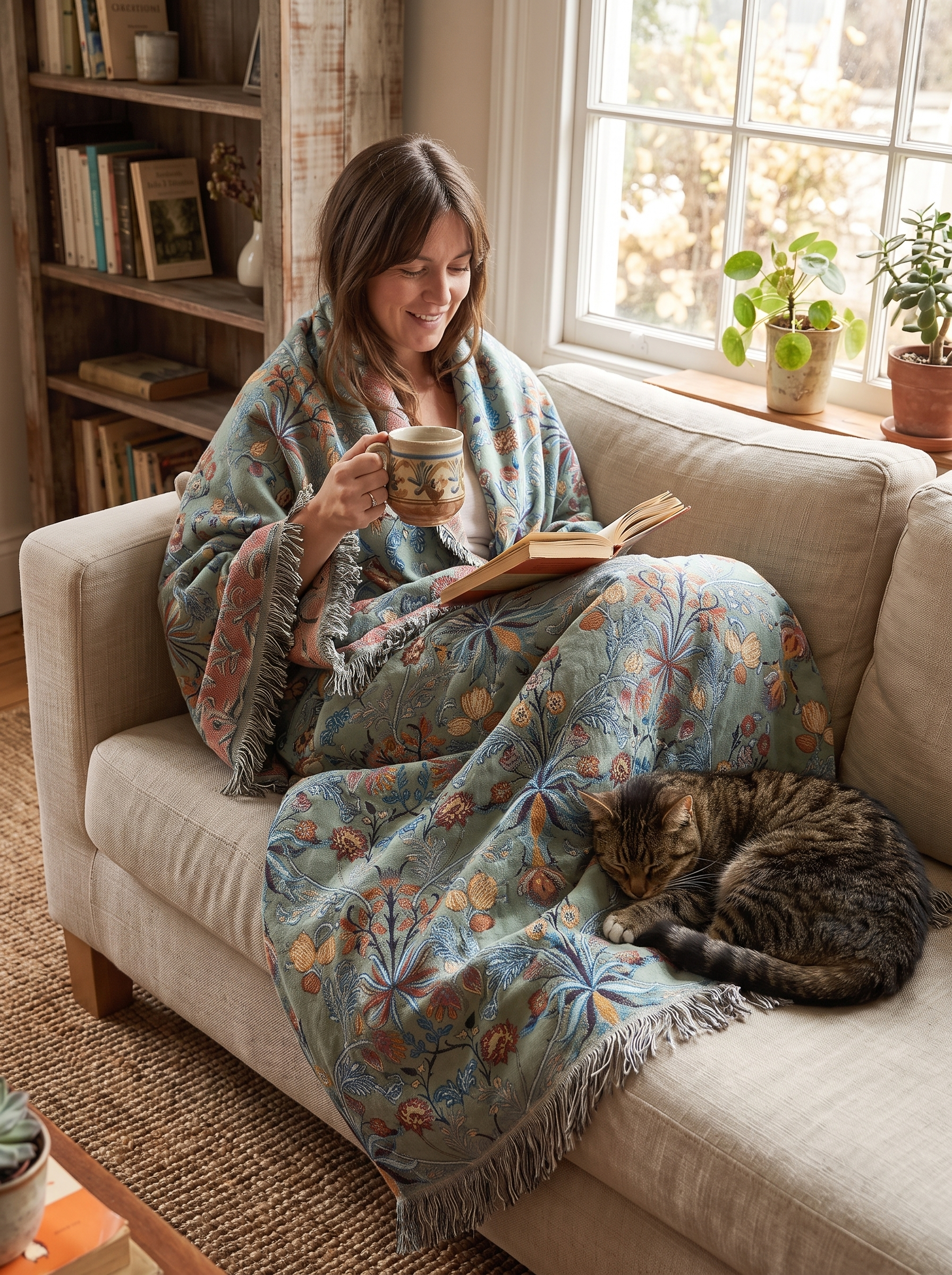 Reversible Floral Cotton Blanket Breathable All Year