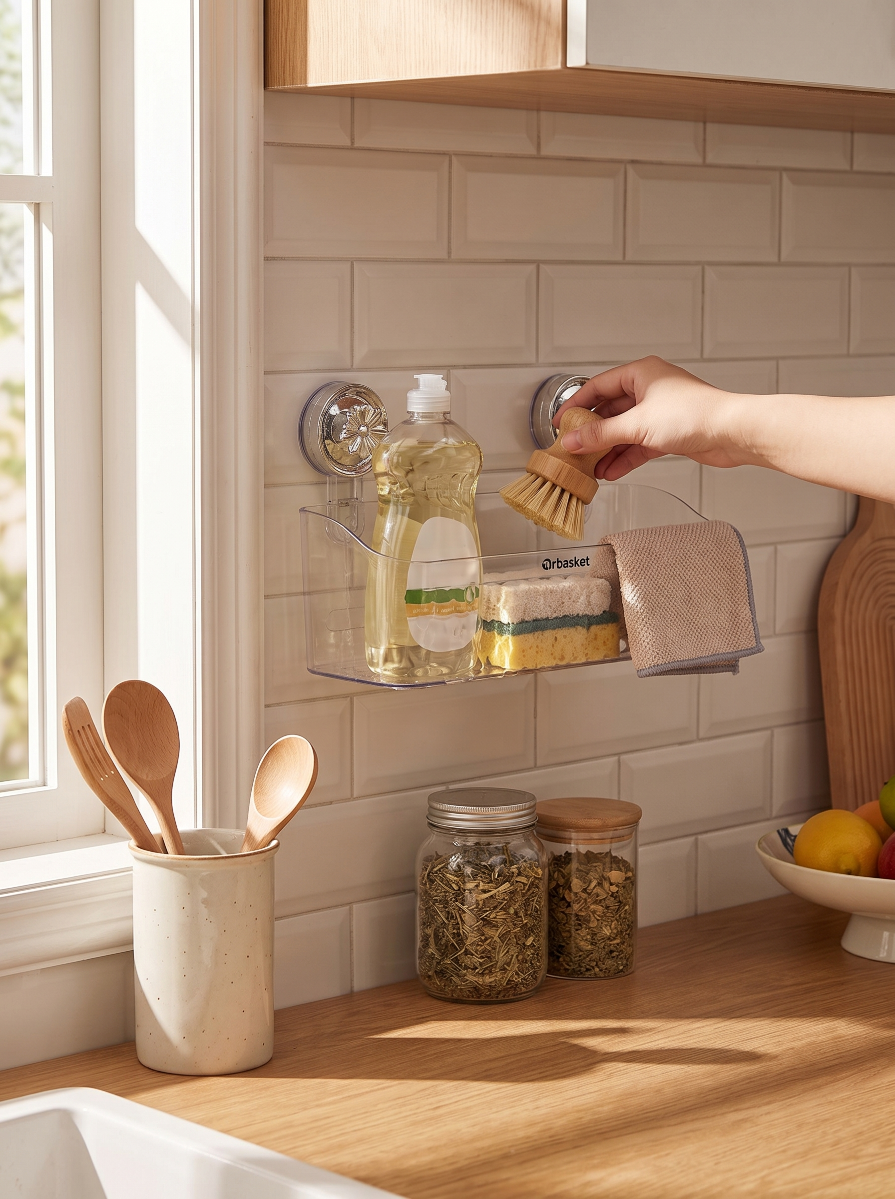 Wall Mounted Basket Organiser Clear Counters, Calmer Kitchen