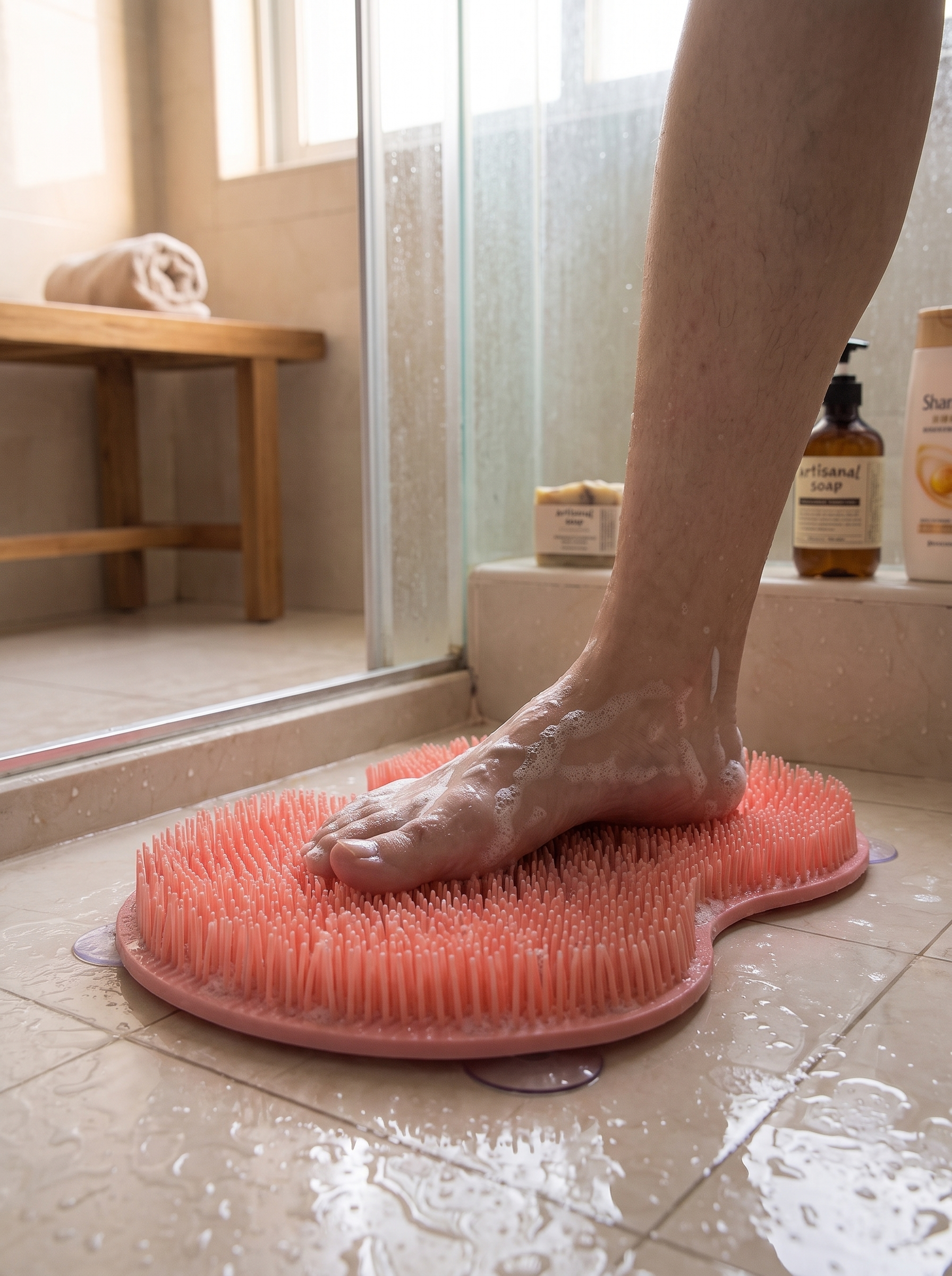 Silicone Foot Scrubber Shower Mat Stays Firmly In Place