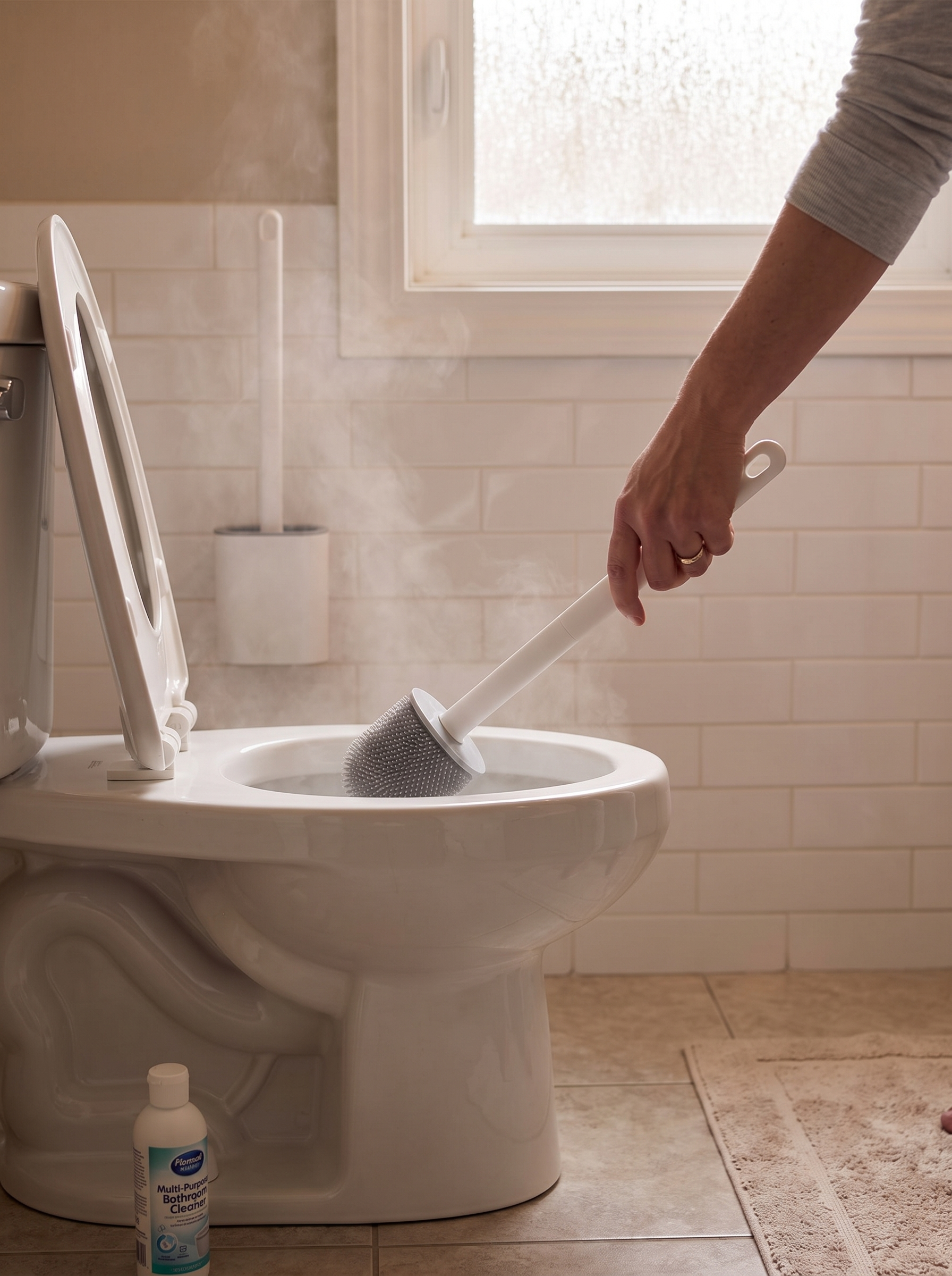 Silicone Wall Mounted Toilet Brush Off The Floor, Out Of Sight