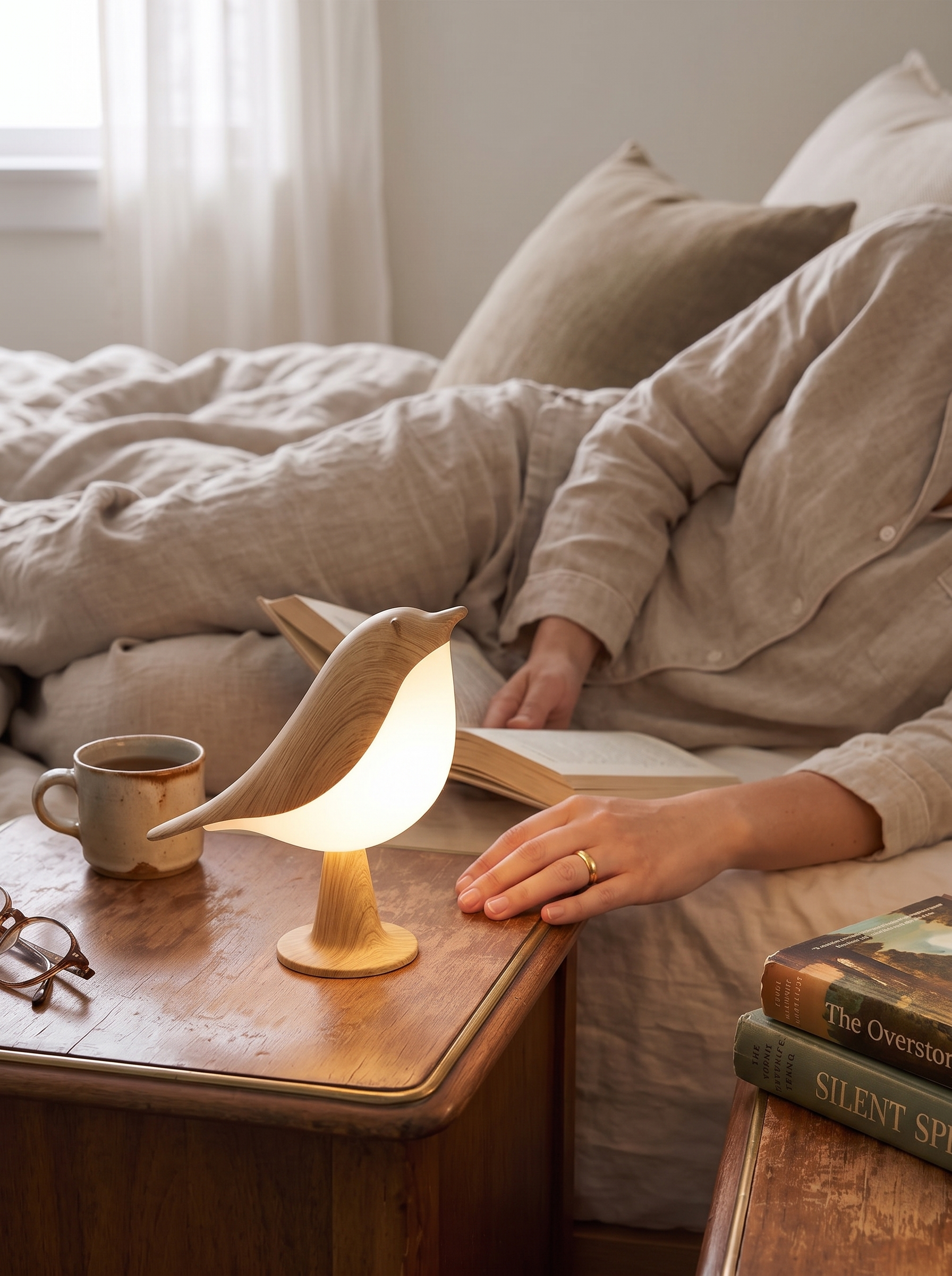 Wooden Bird Rechargeable Table Lamp Decor By Day, Lamp By Night