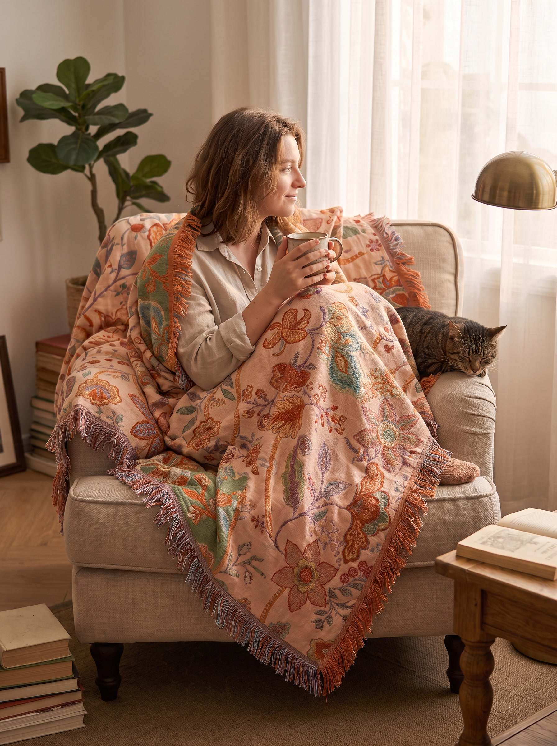 Boho Floral Fringe Cotton Throw Colour And Character