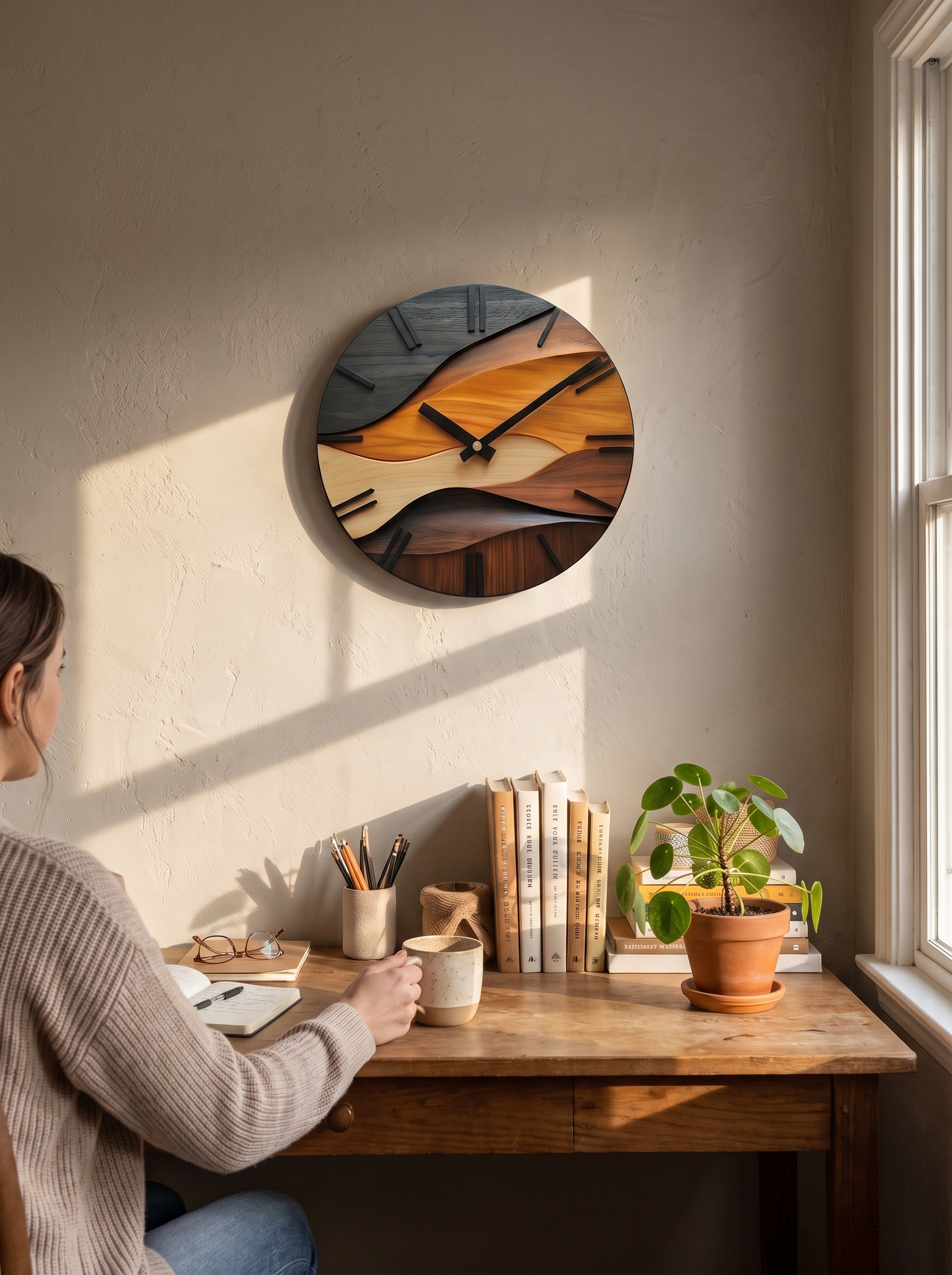 Nordic Wood Grain Wall Clock Simple Nordic Silhouette