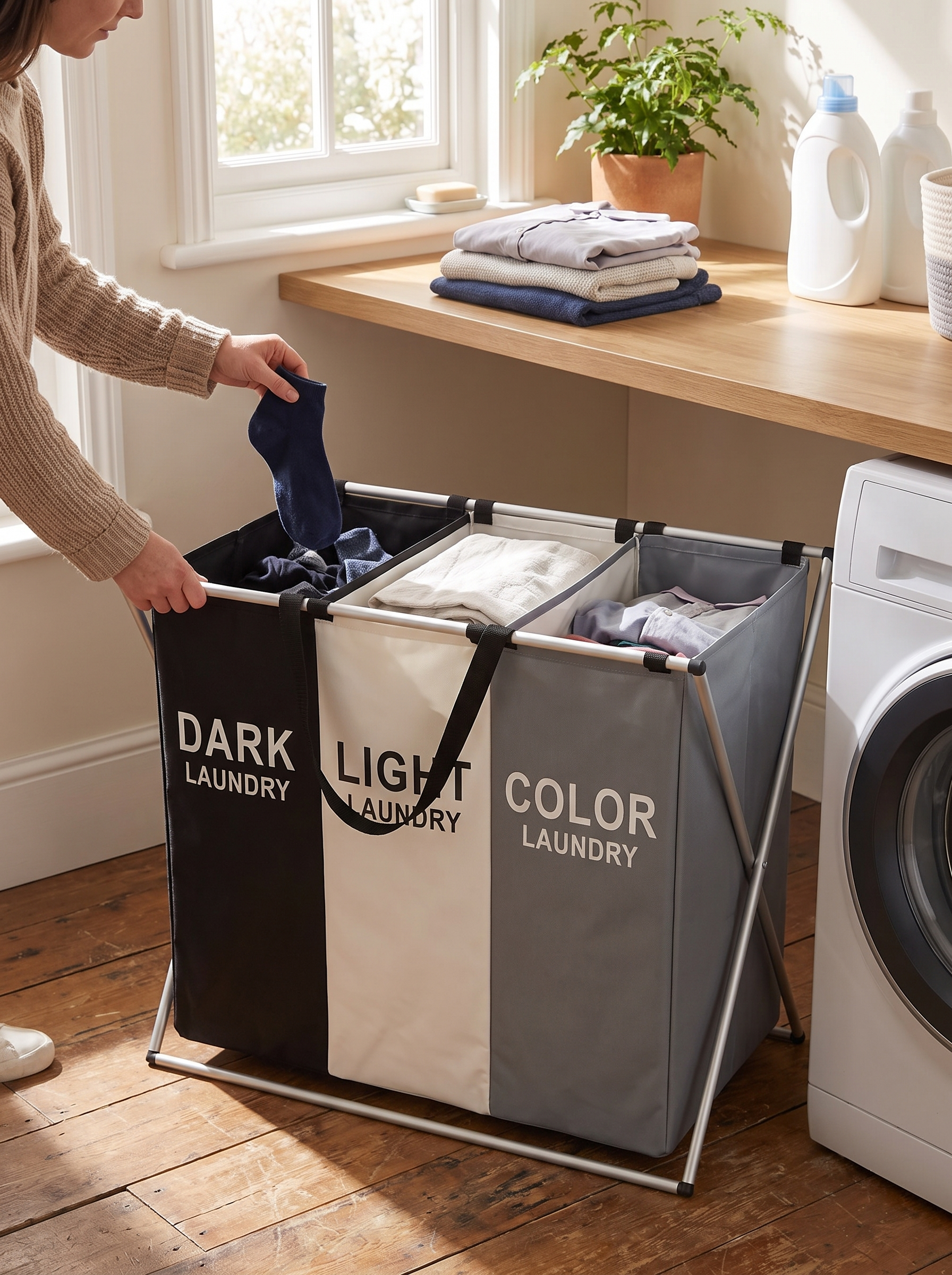 TriSort Sectioned Laundry Hamper No More Floor Sorting