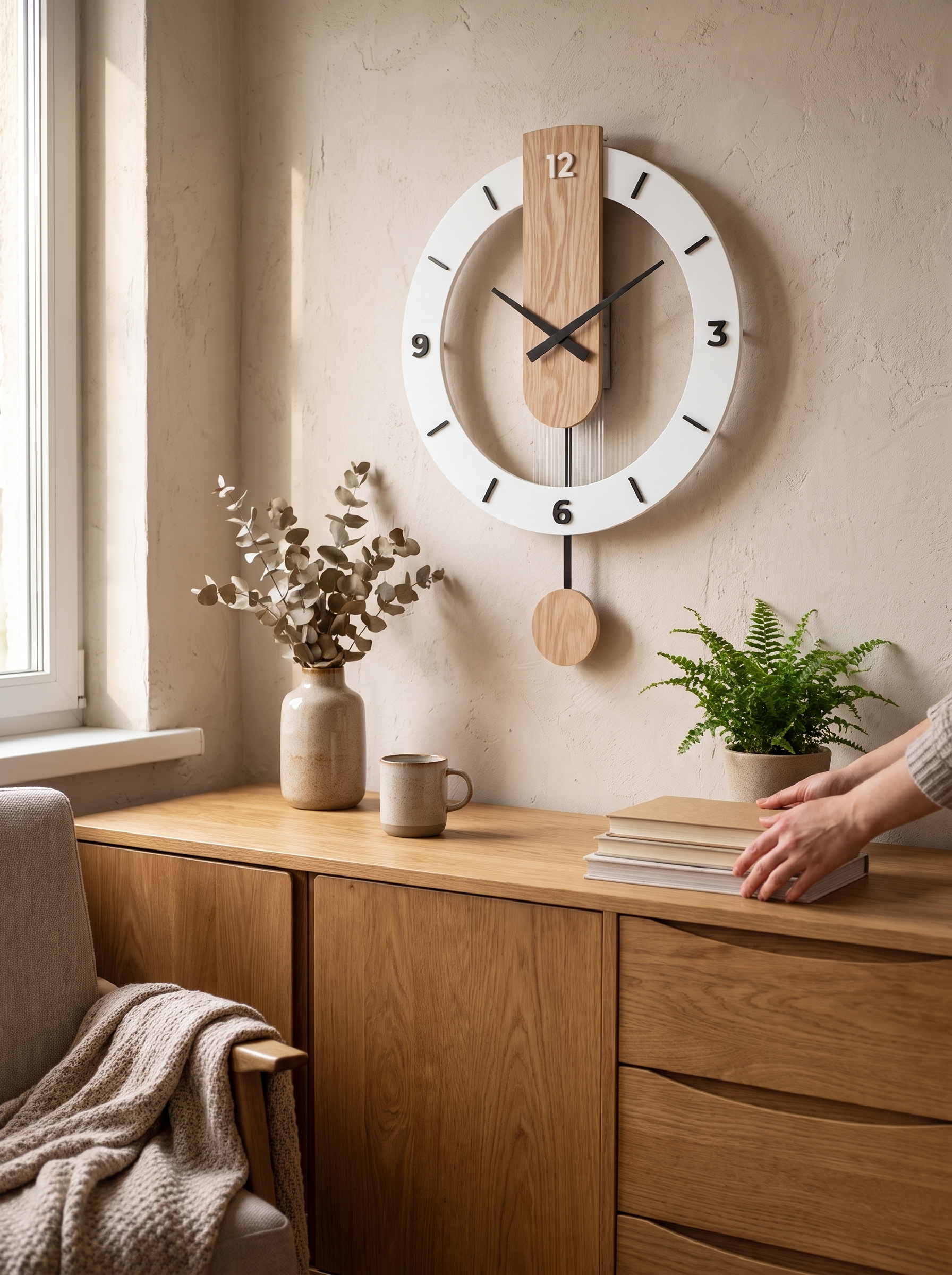 Minimalist Pendulum Wall Clock Acrylic Meets Timber