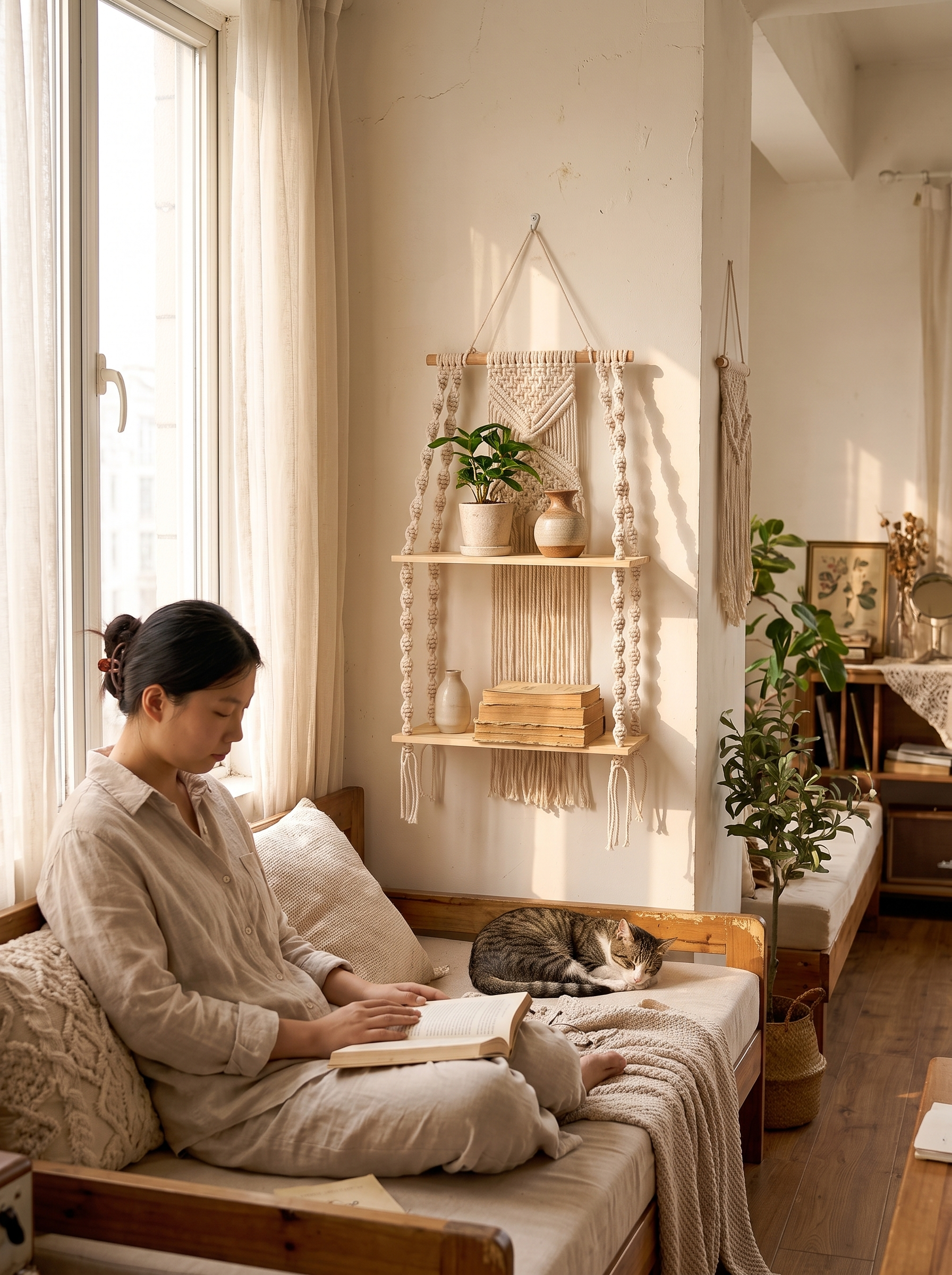 Boho Macrame Wall Shelf Crafted, Relaxed Style