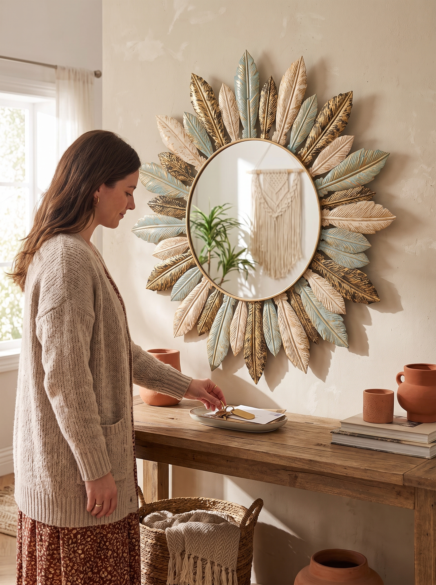 Teal and Gold Sunburst Mirror A Bohemian Twist