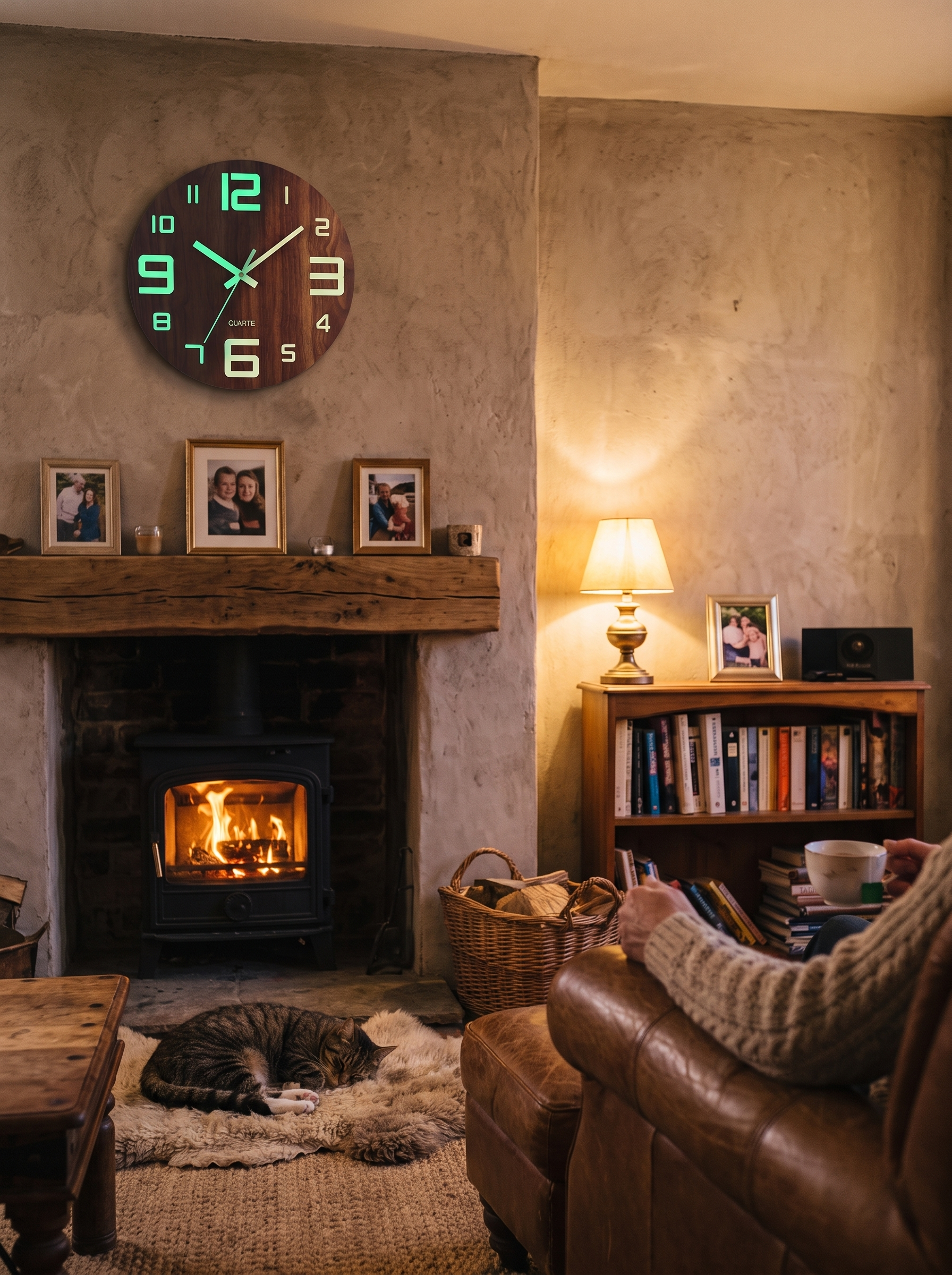 Walnut Luminous Wall Clock Warm Walnut Style