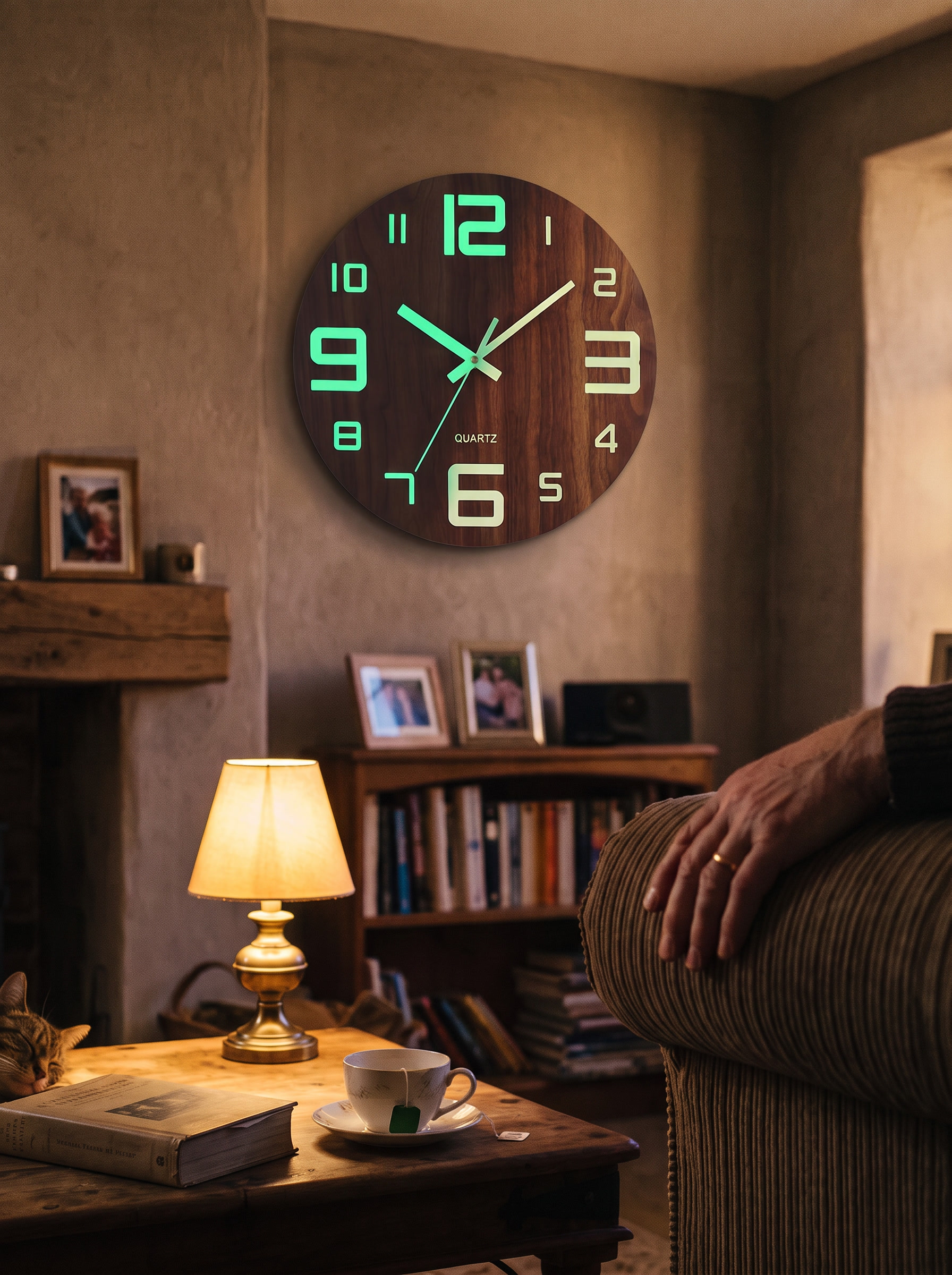 Walnut Luminous Wall Clock Silent, Restful Nights