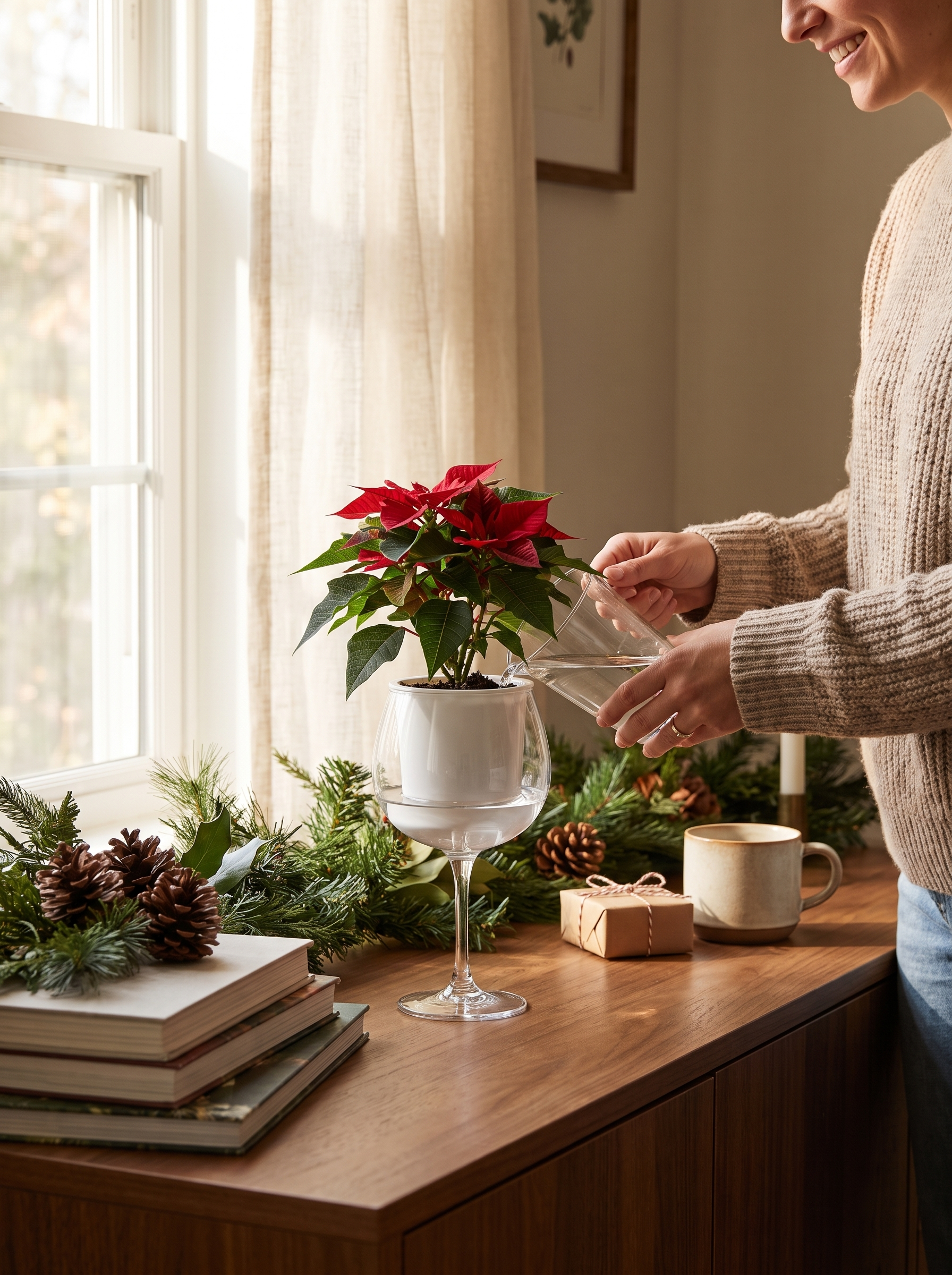Self Watering Wine Glass Planter Holiday Ready