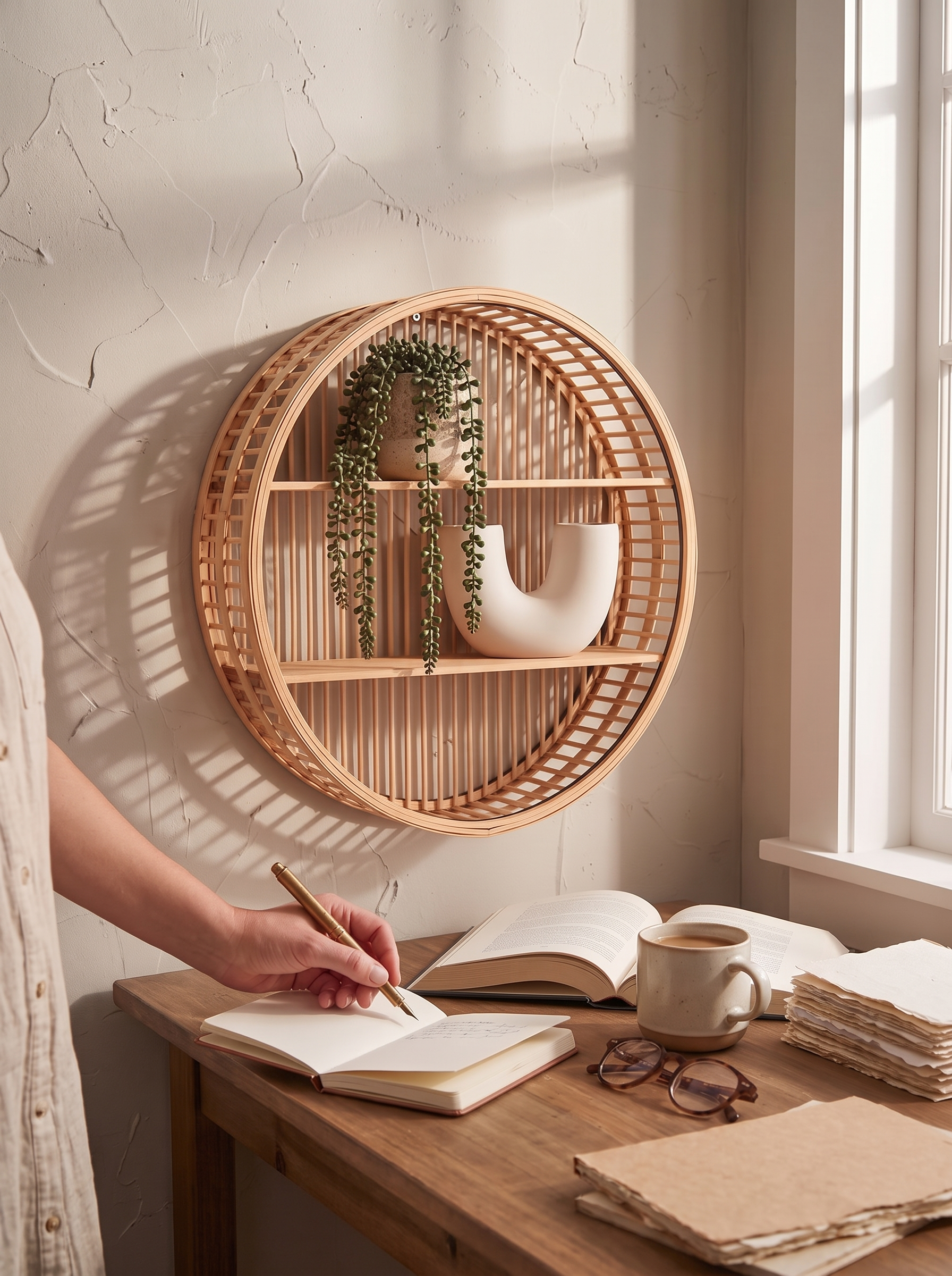 Round Bamboo Wall Shelf Natural Bamboo Charm