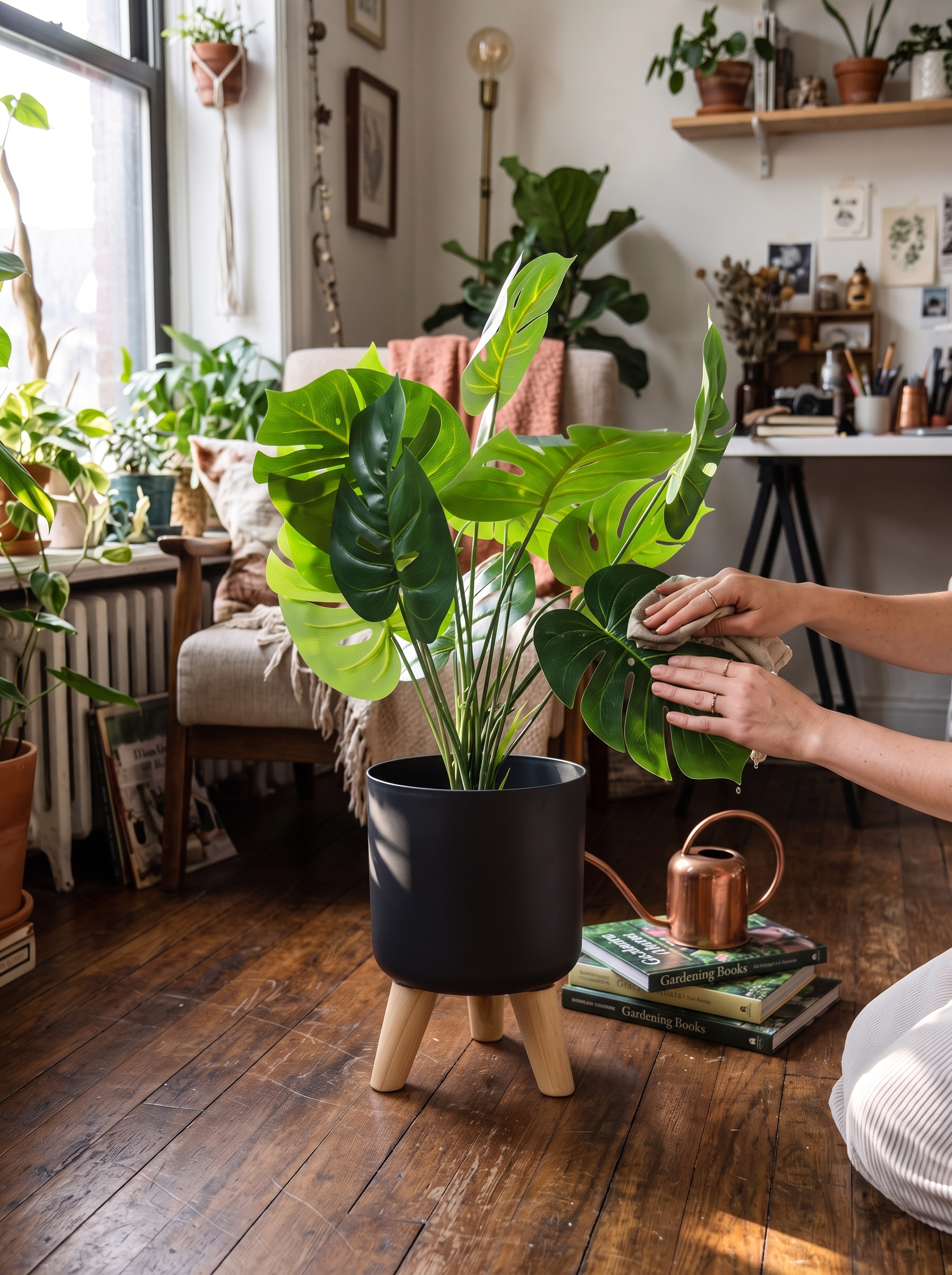 Round Planter with Wooden Legs Plants You Actually Notice