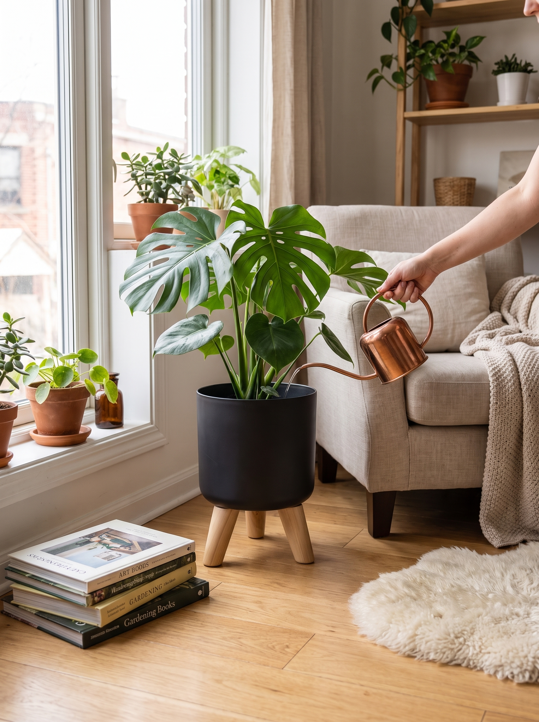 Round Planter with Wooden Legs Useful Scandinavian Design