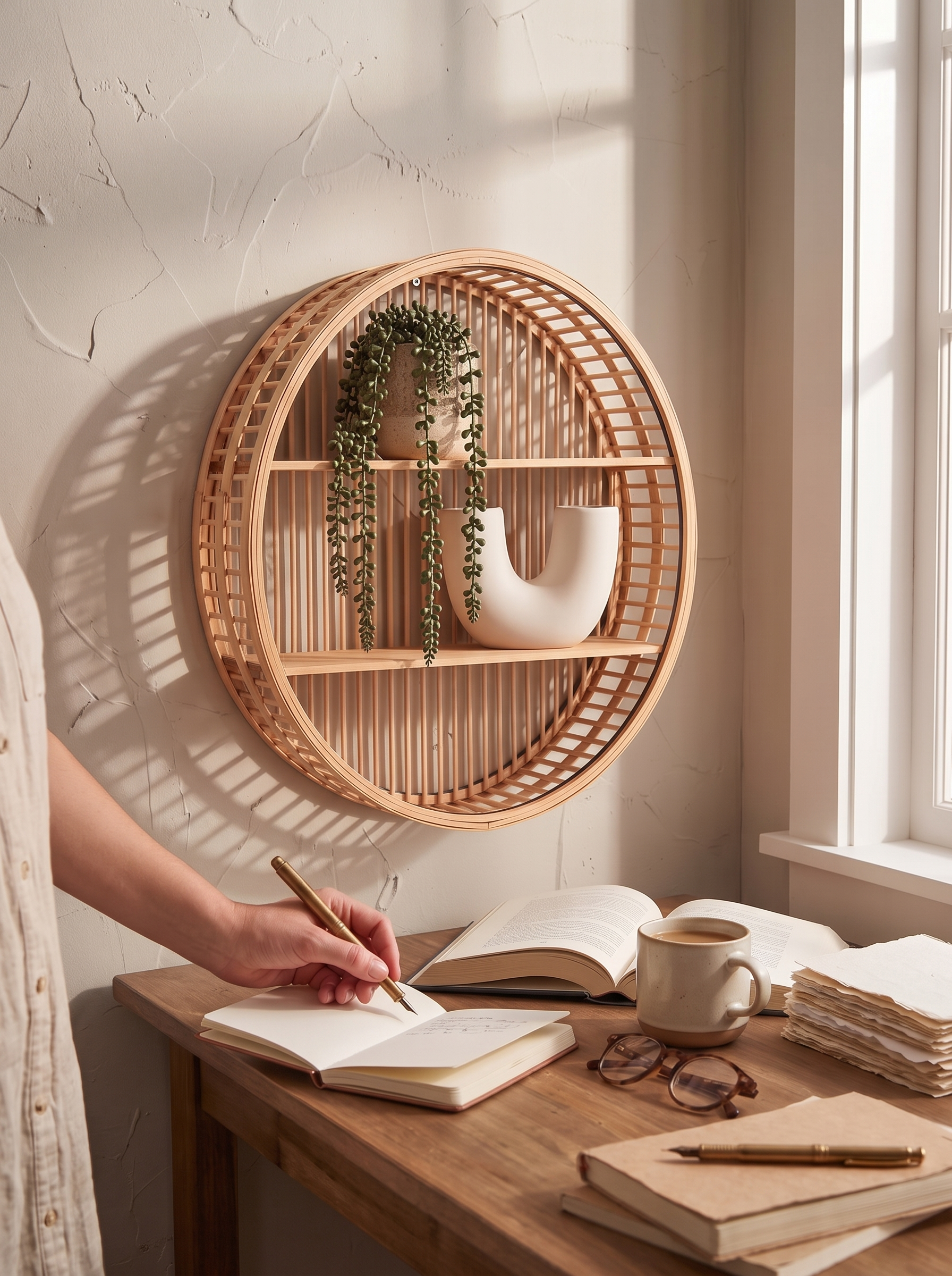 Round Bamboo Wall Shelf Every Object Framed