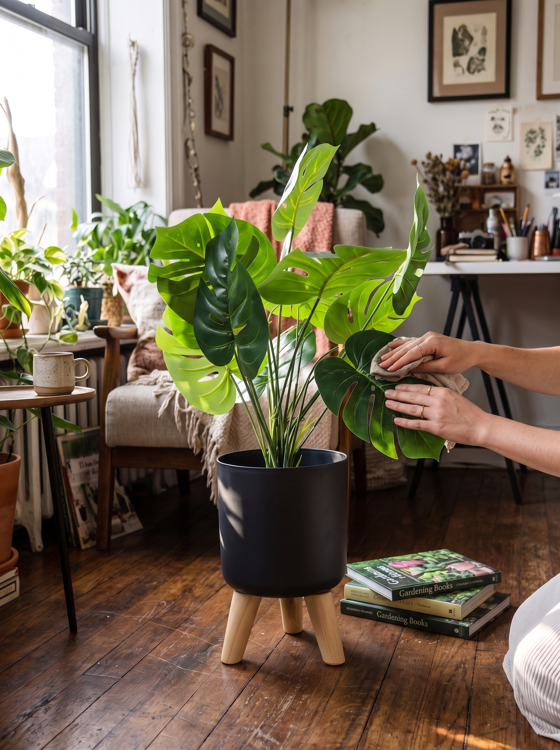 Round Planter with Wooden Legs Fill Empty Corners
