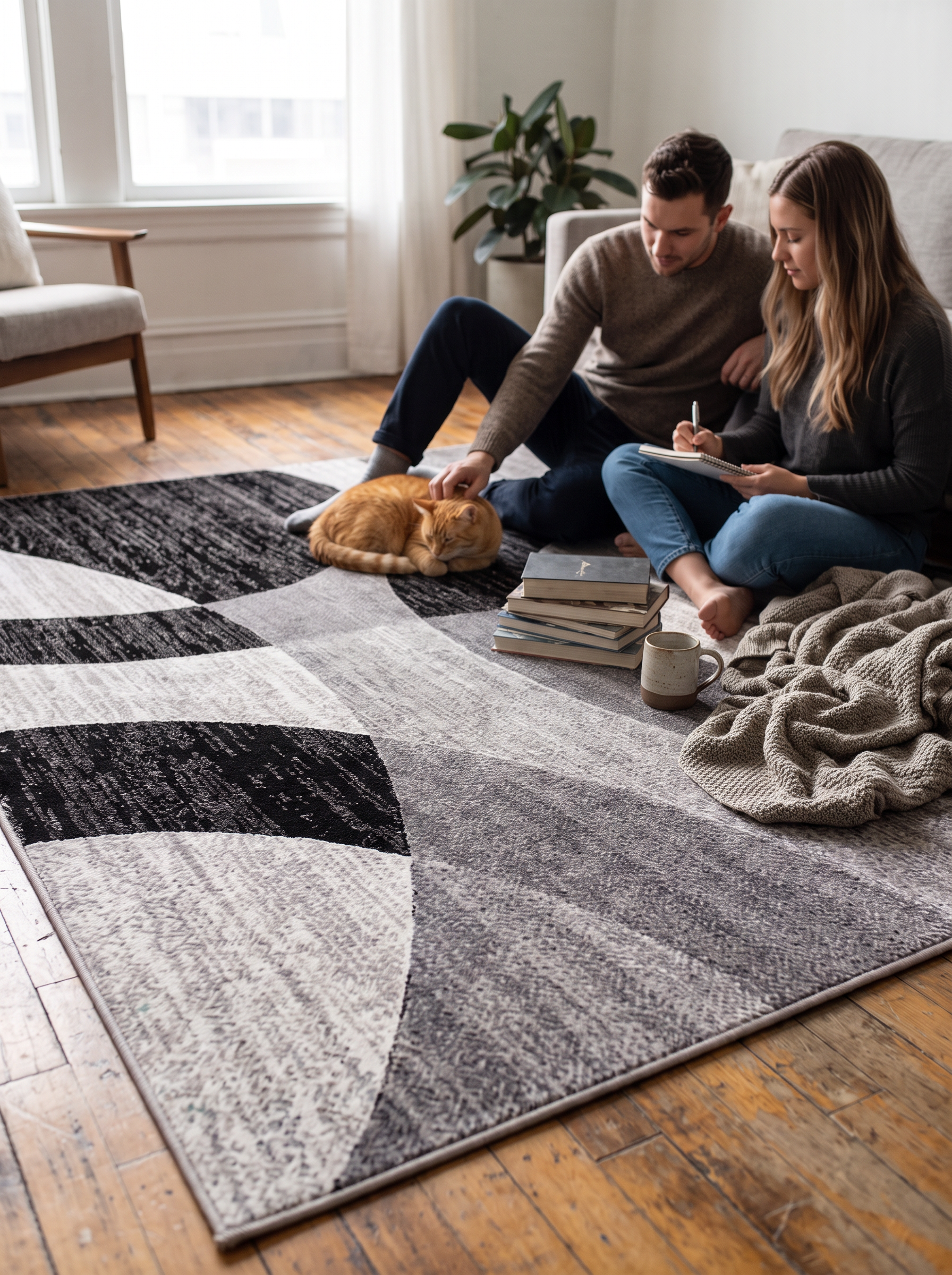 Orbit Weave Abstract Circle Rug Soft Velvet Underfoot