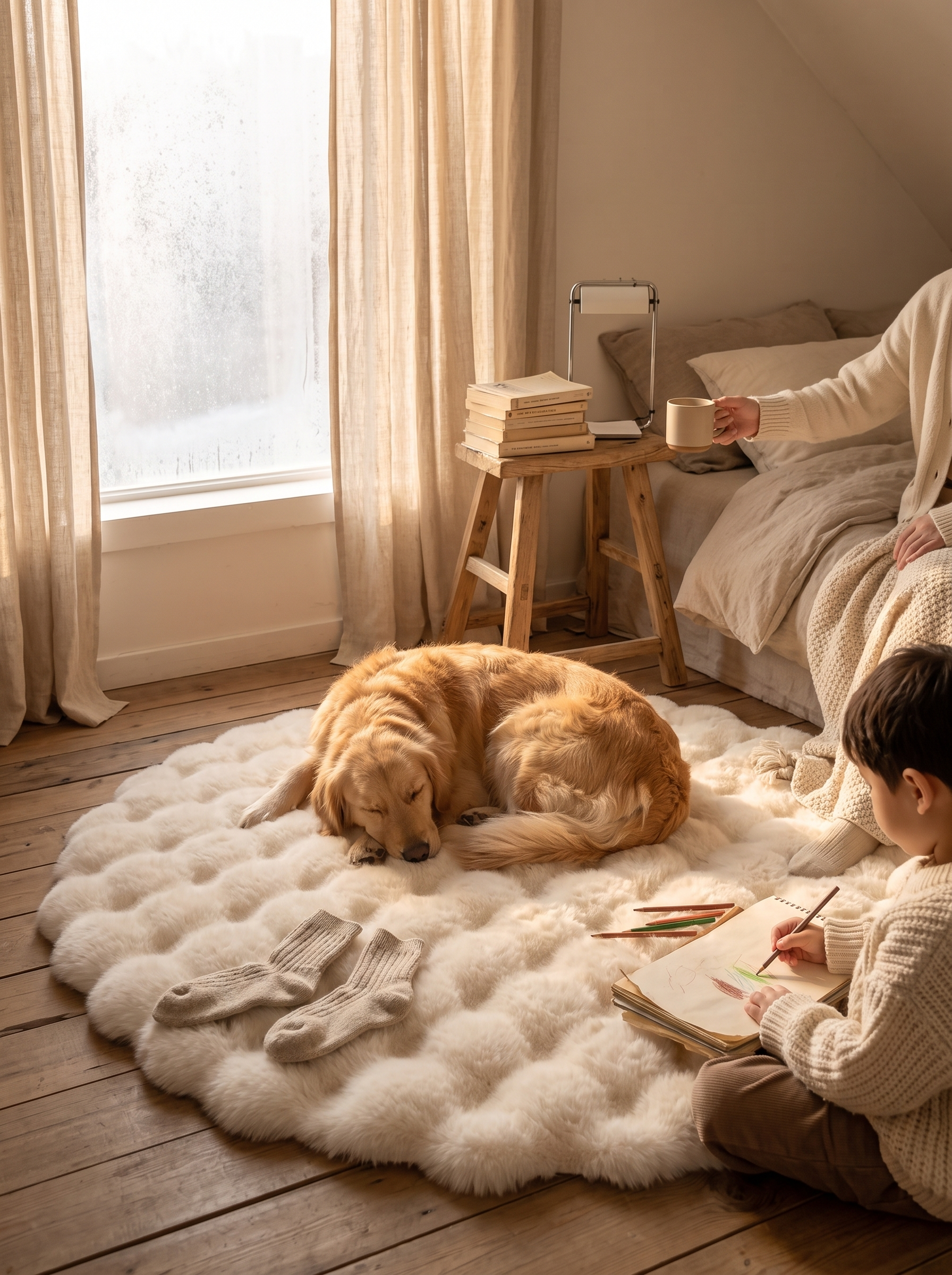 Cloud Comfort Round Bubble Rug Warm Winter Mornings